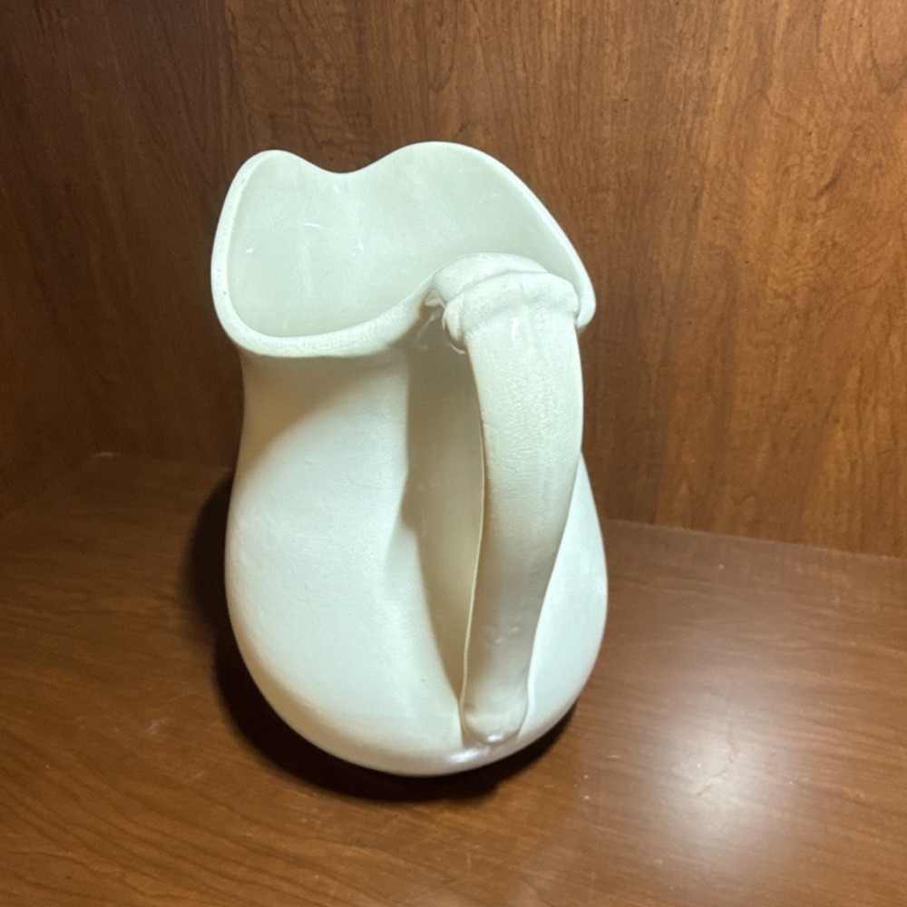 K.T.&K. White China Pitcher with Handle, Solid Pattern, Round Shape