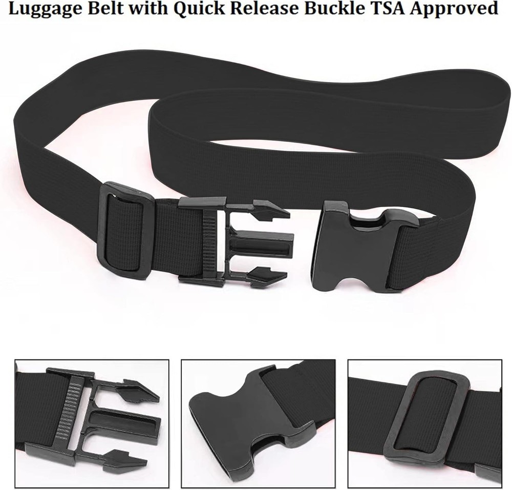 2 Pack Suitcase Straps, Bright Color Adjustable , TSA Approved (Black)