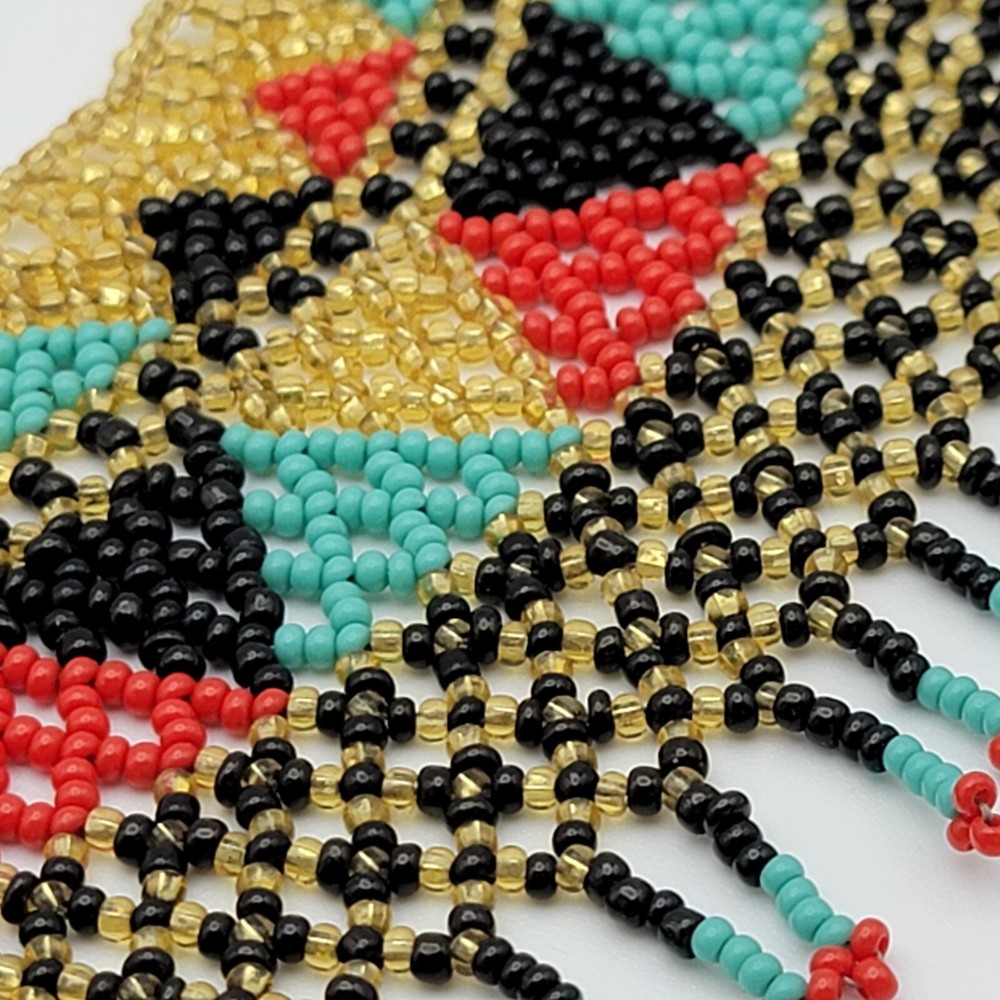 Native Style Multicolor Seed Bead Macrame Collar Necklace Artisan Statement
