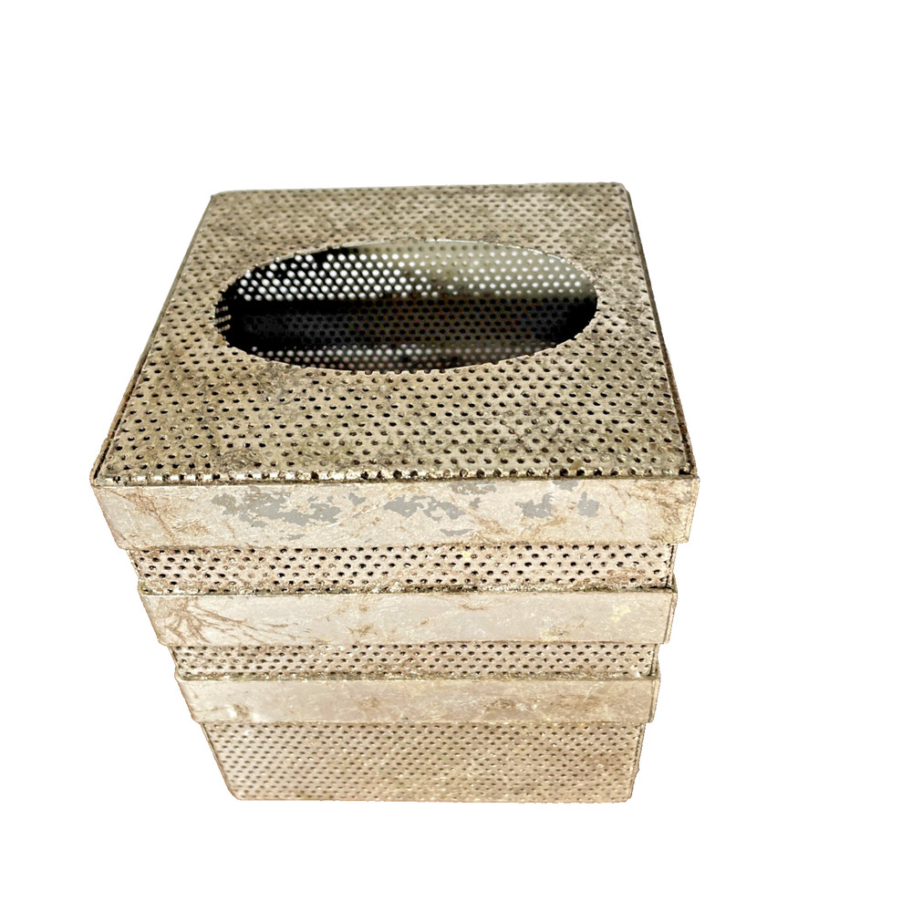 Silver Mesh Tissue Box Cover Square Cube Marbleized MCM Nordstroms 1970s Grey