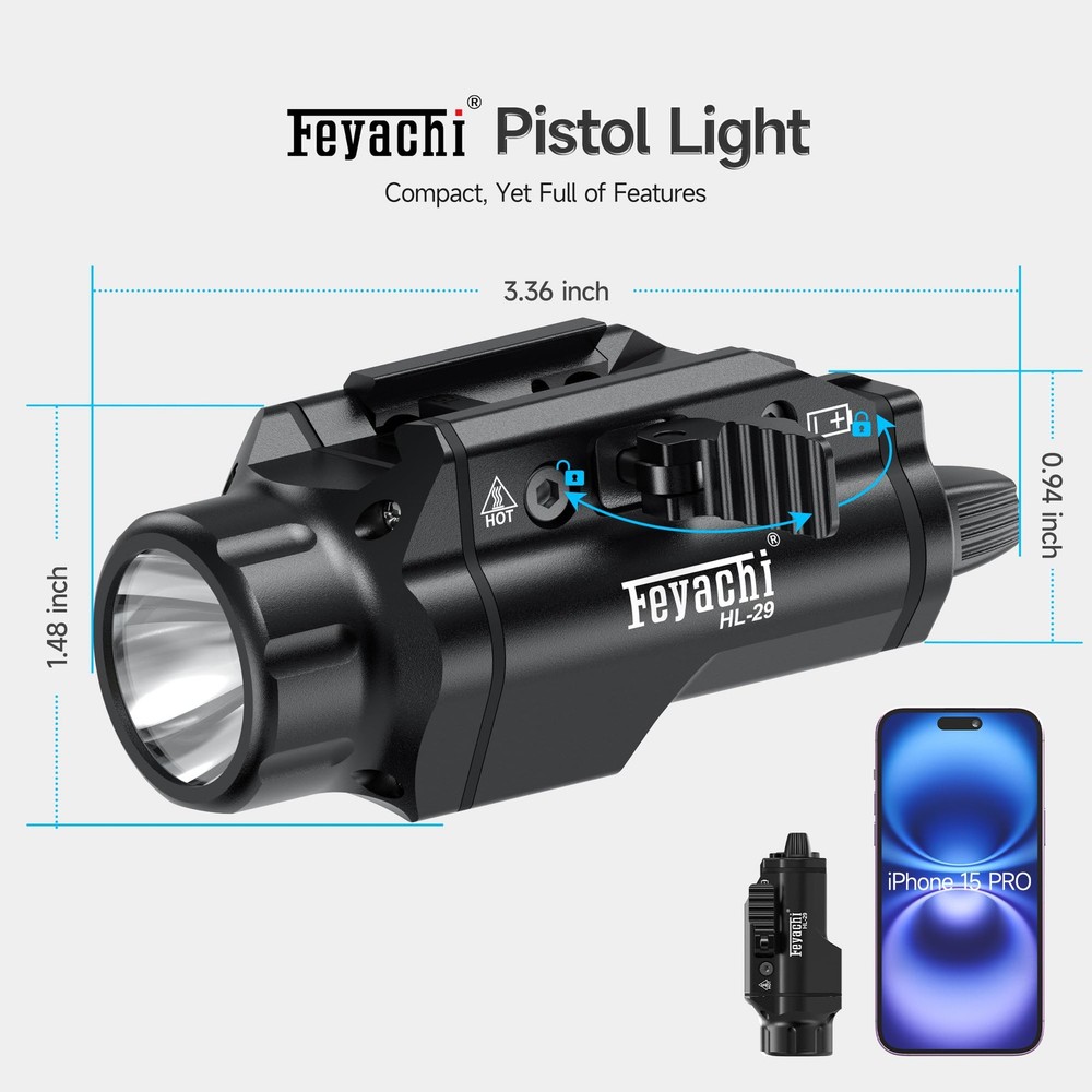 Feyachi Tactical Flashlight - 1500 Lumens Rail Mounted Flashlight, with 5 Interc