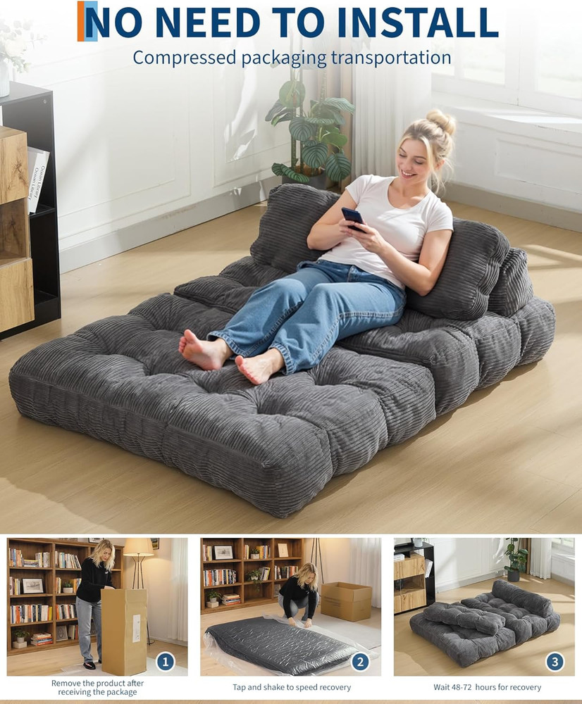 Compact Dark Grey Folding Sofa Bed - No Assembly Required, Versatile & Stylish