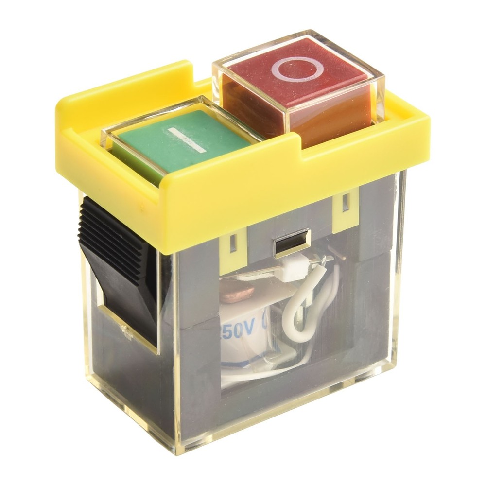 Reliable start button switch with power off and undervoltage protection