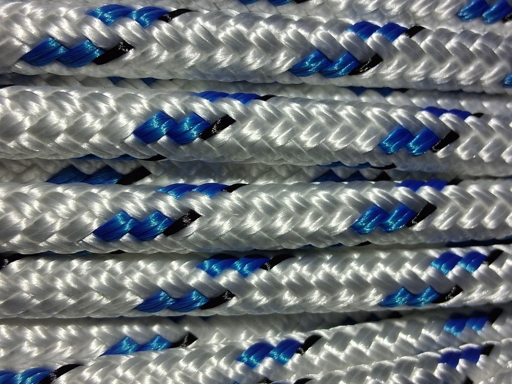 1/4 x 150 ft. Double Braid-Yacht Braid polyester rope. White w/ Blue & Black
