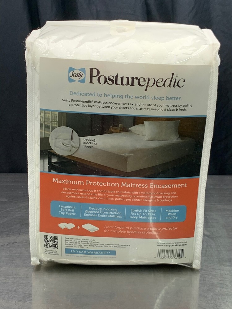 SEALY POSTUREPEDIC MAXIMUM PROTECTION ZIPPERED MATTRESS PROTECTOR, WHITE, TWIN