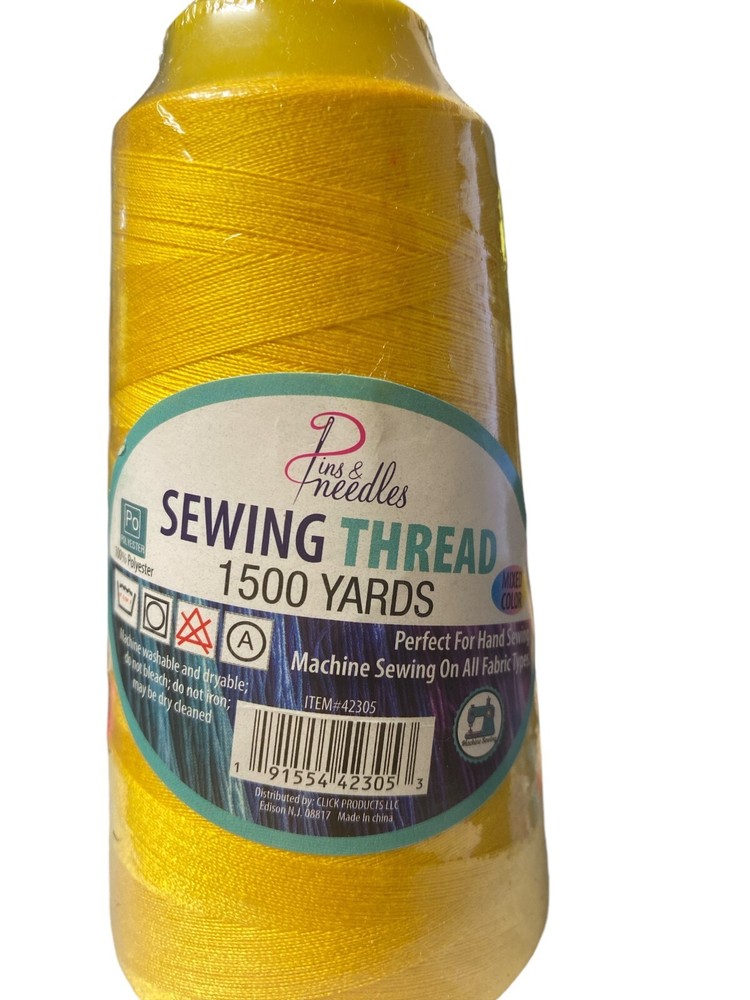 Pins & Needles Sewing Thread 1500 Yards, Yellow, 100% Polyester 2pk