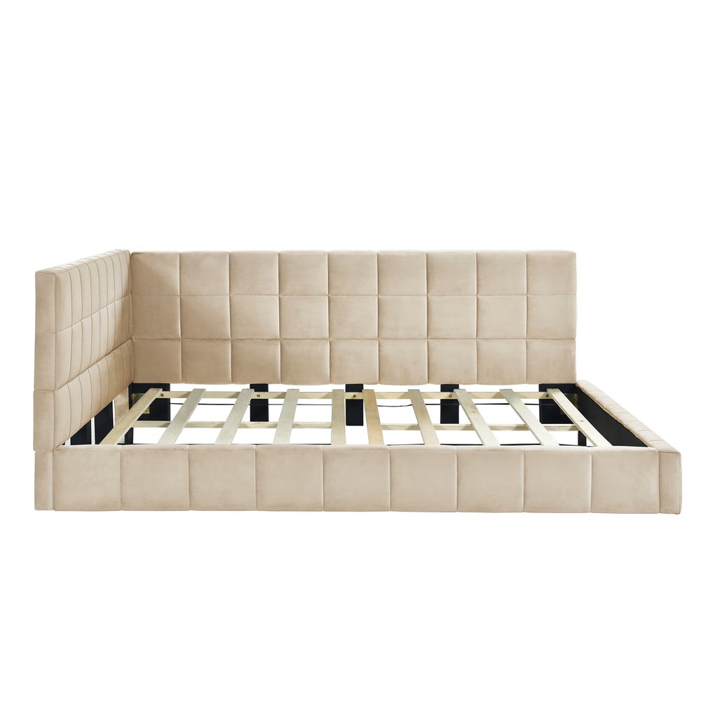 Full-size Upholstered Sofa Bed, Sofa Bed Frame - Beige, Velvet