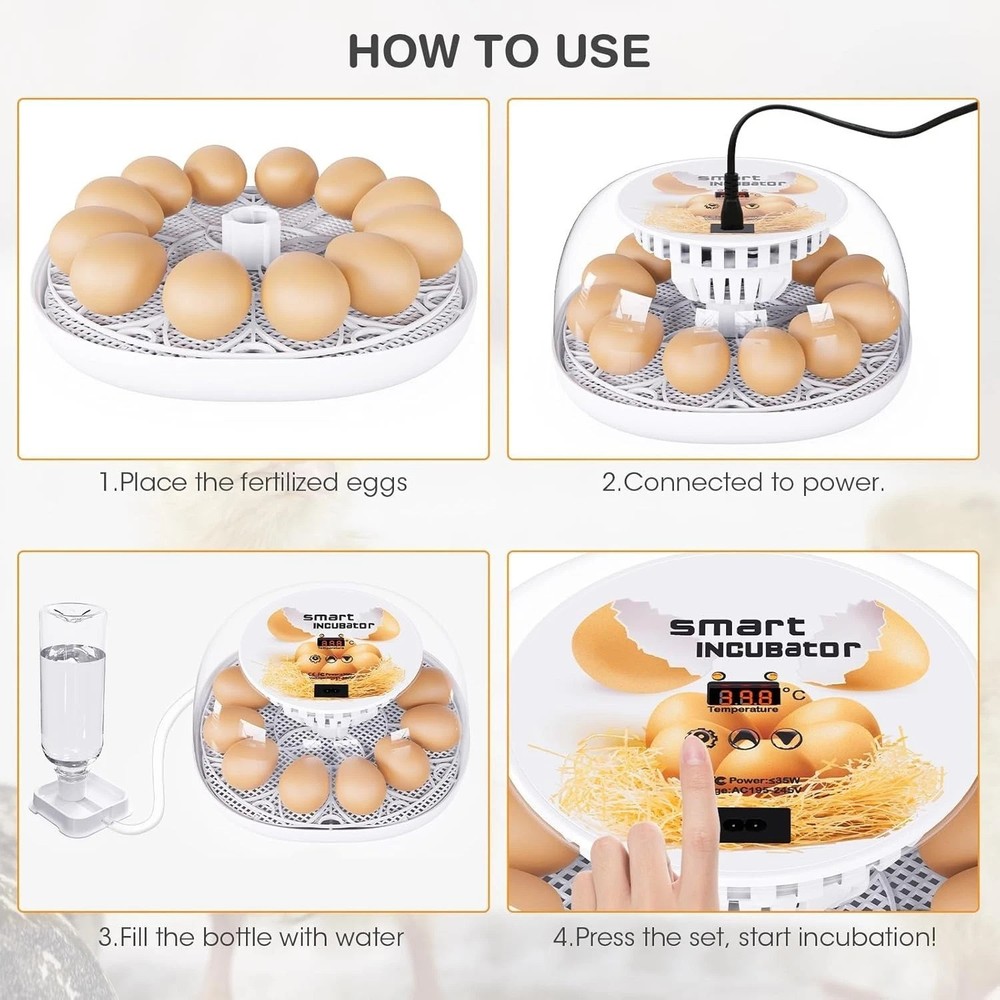 Advanced 12 Egg Incubator with Automatic Egg Turning and Water Injector System