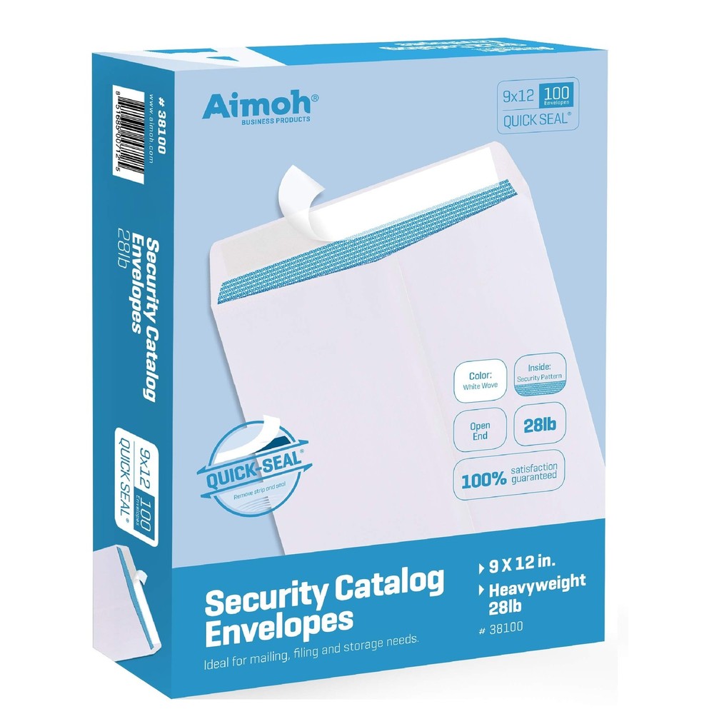 100 9 x 12 SELF Seal Security White Catalog Envelopes - 28lb - Security Tinte...