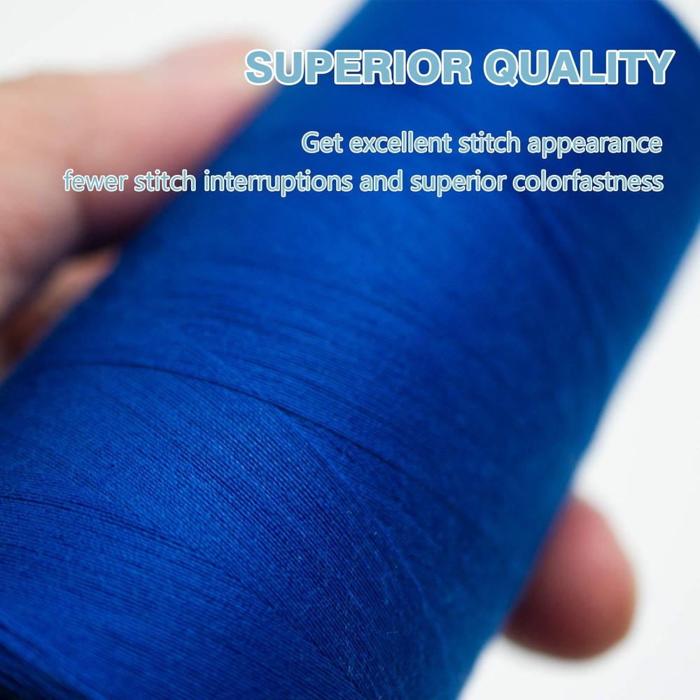 Blue Serger Thread All Purpose Polyester 4 Cones 3000 Yards Each Spool