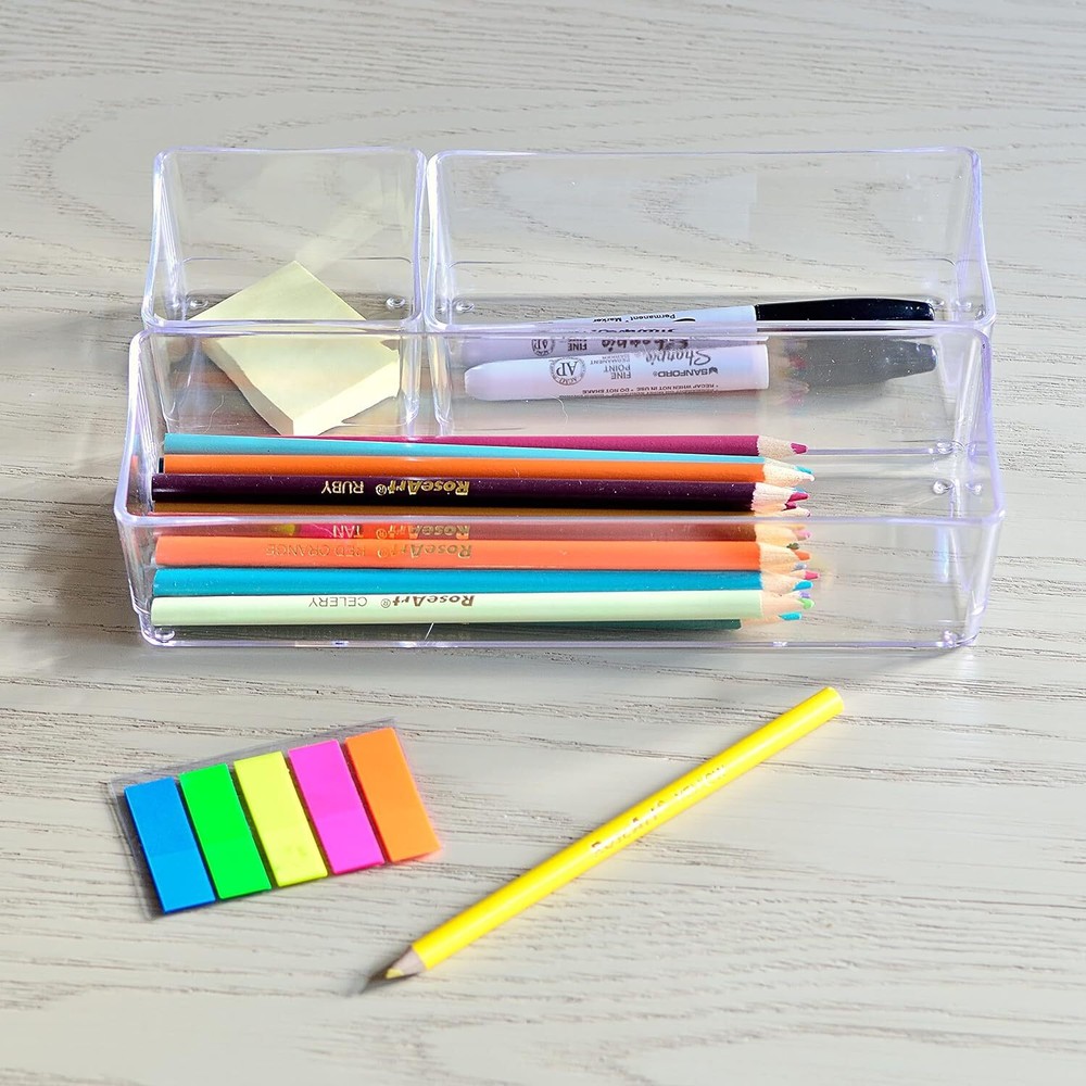 Youngever 8 Pack Clear Plastic Vanity and Desk Drawer Organizers, Stackable,...
