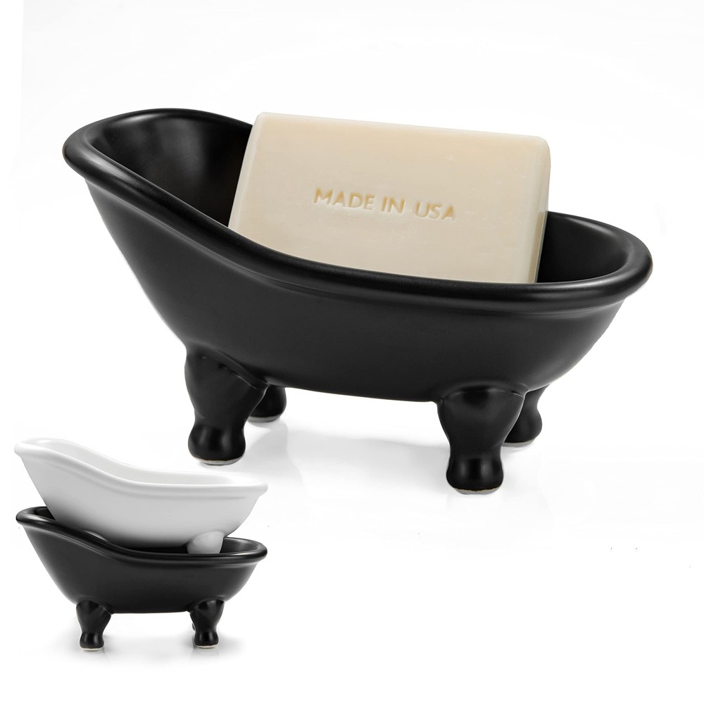 1piece 5.6" Black Ceramic Mini Bathtub Soap Dish Small Planter Makeup