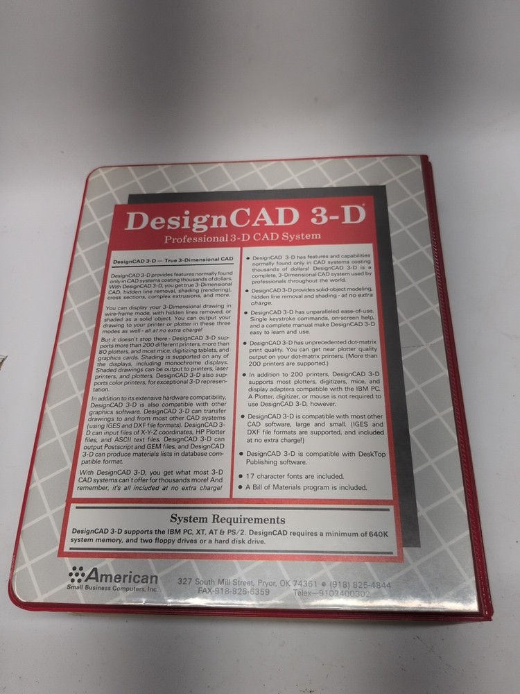 Design CAD 3-D system software floppy disk IBM