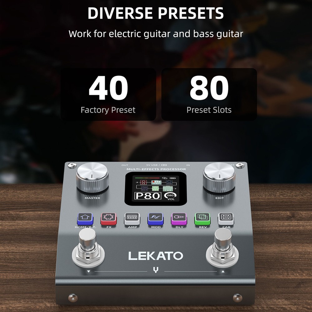LEKATO Multi Effects Guitar Pedal Guitar Effects Processor w/ 6 Effects Modules