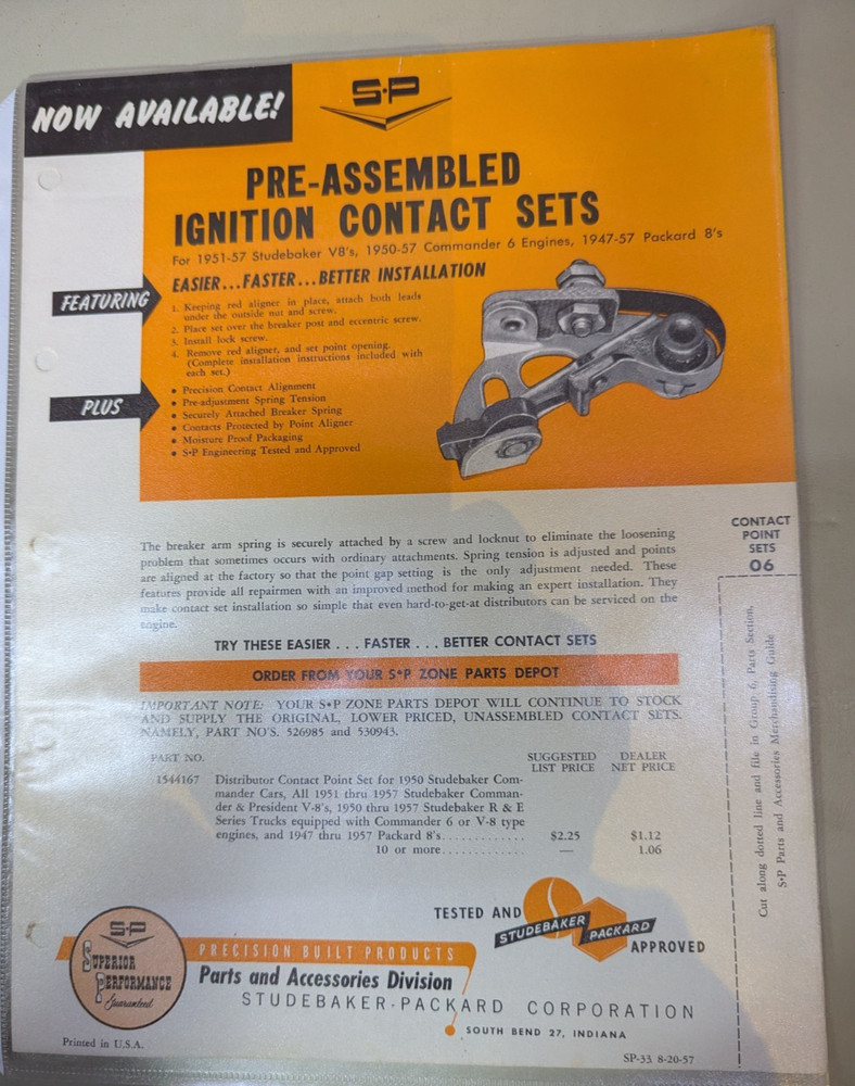 Studebaker Accessory Ignition Contact Sets Flyer