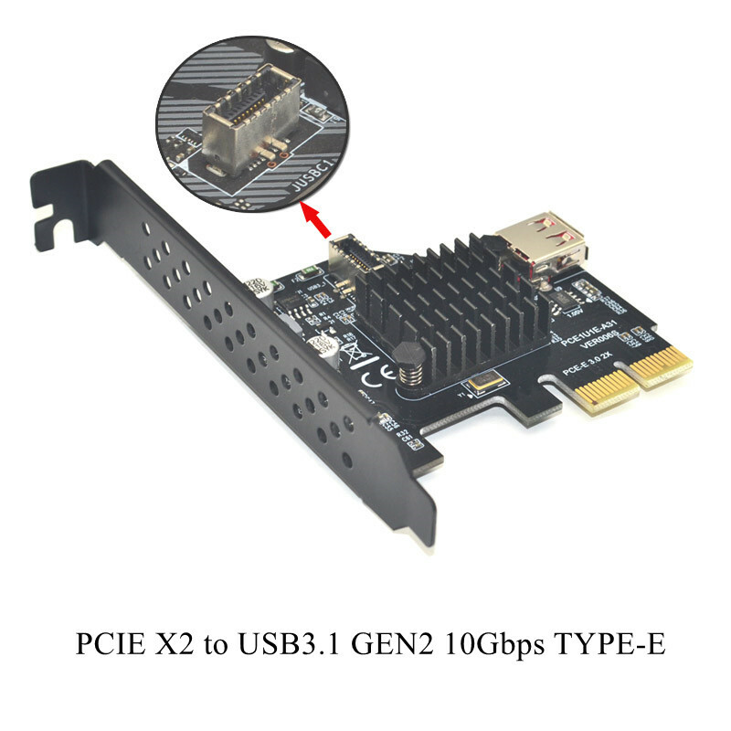 PCIe to USB 3.1 Gen2 Type E Front Panel Socket Adapter Card for Motherboard