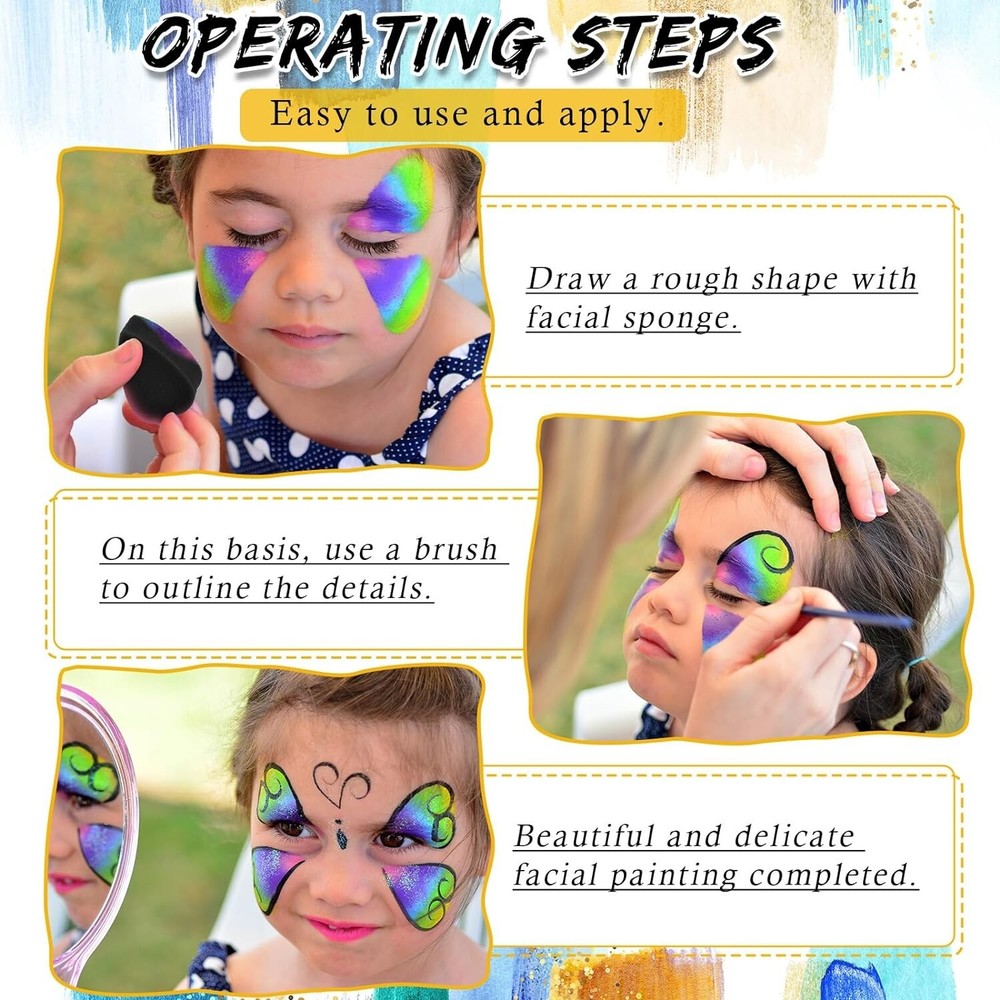 Bowitzki 6 Pack Face Paint Kit Bundle Kit Professional Face Paint Brushes Sponge
