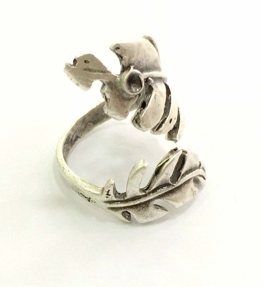 Leaf Ring Blank Setting Base Bezel Cabochon Antique Silver Plated Brass G8287