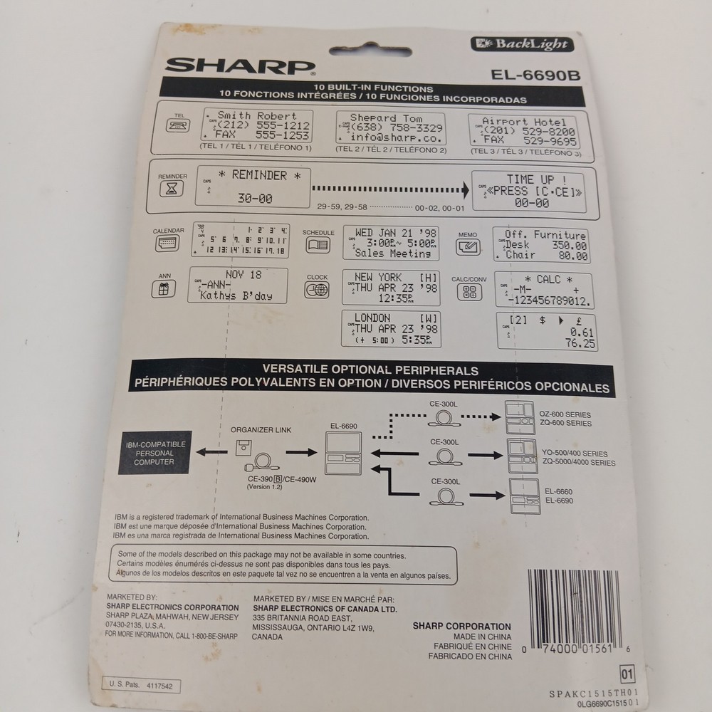 Sharp EL-6690B Memo Master 64KB Electronic Organizer Backlight 3-Line Display Ne