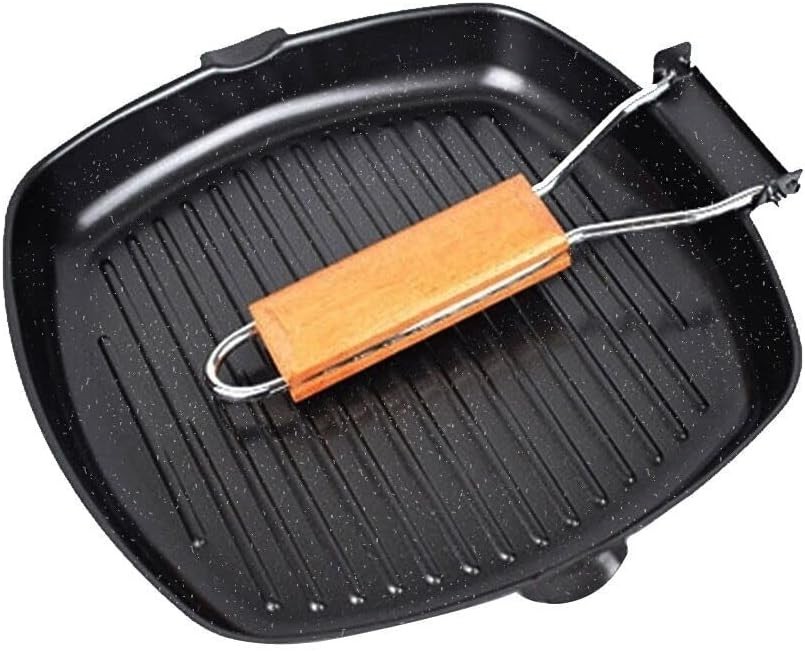 Versatile 24cm Cast Iron Grill Pan - Non-Stick & Folding Handle for Easy Storage