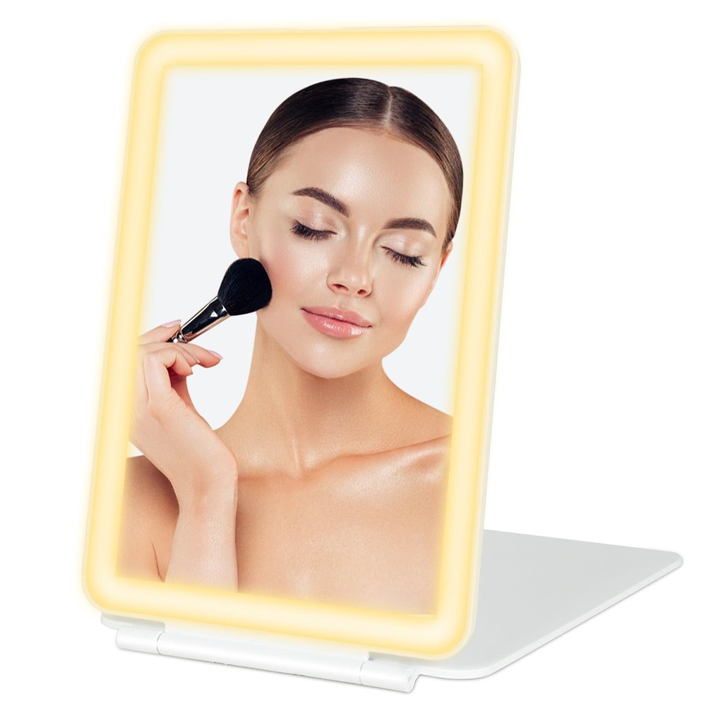 Rechargeable LED Makeup Mirror with Touch Screen, 3 Light Colors, Compact Size