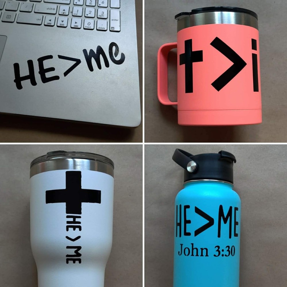 Decal 4 Pack: Text, Cross, Scripture, Greater Than Decals (Small ~3.5", Black)