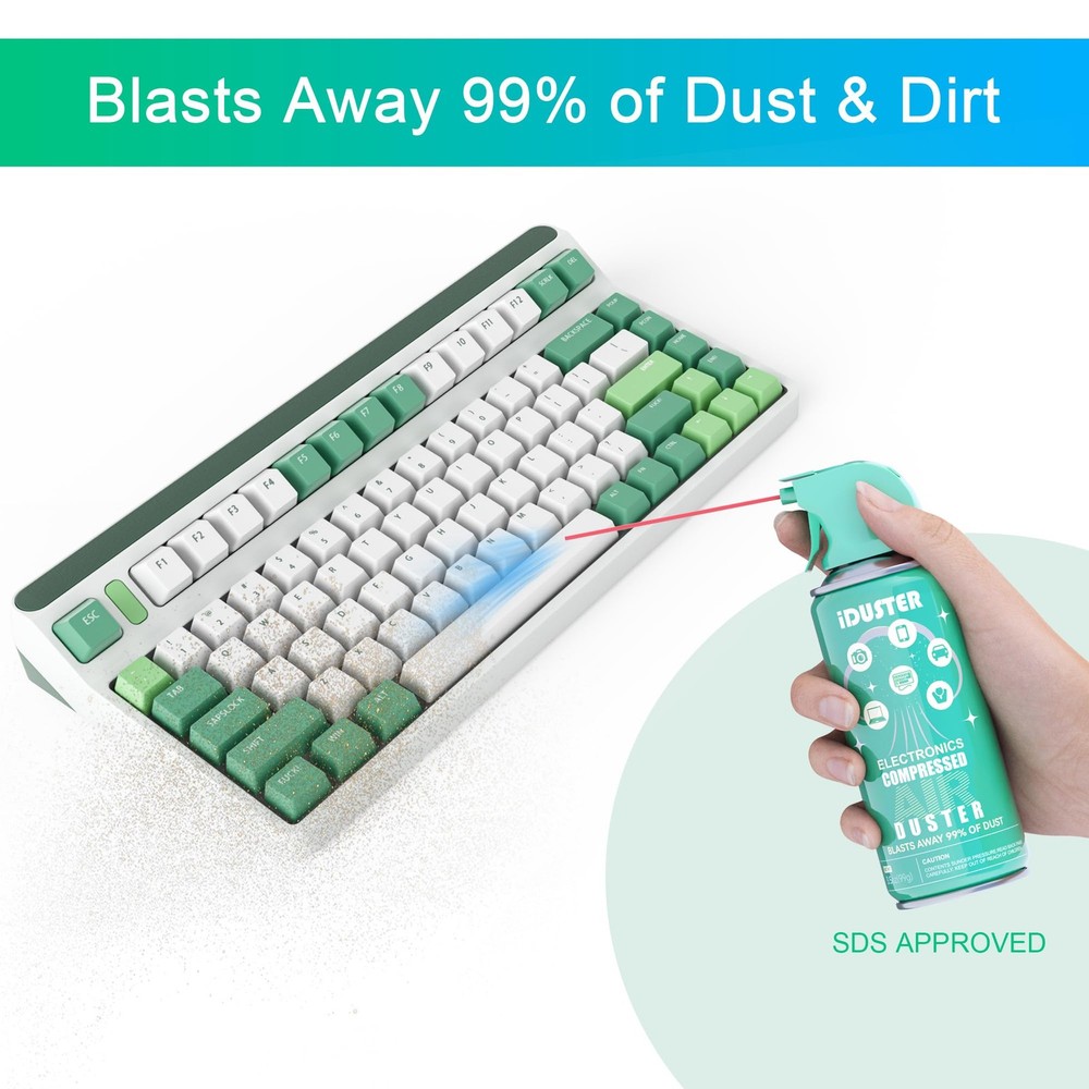 Compressed Canned Air Duster for Computer - iDuster 3.5oz 2PCS, Green