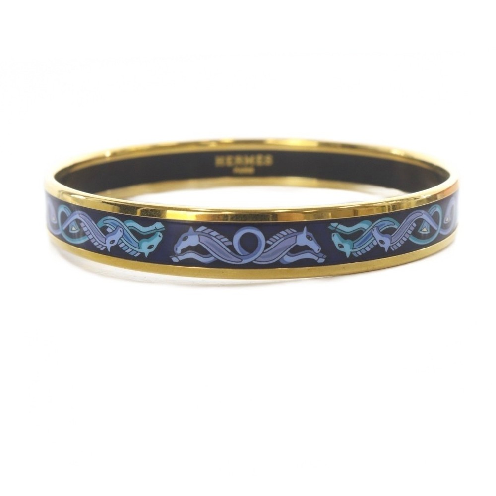 Hermes Enamel Pm Gp Bangle Gold Blue /Sr Oh Ladies
