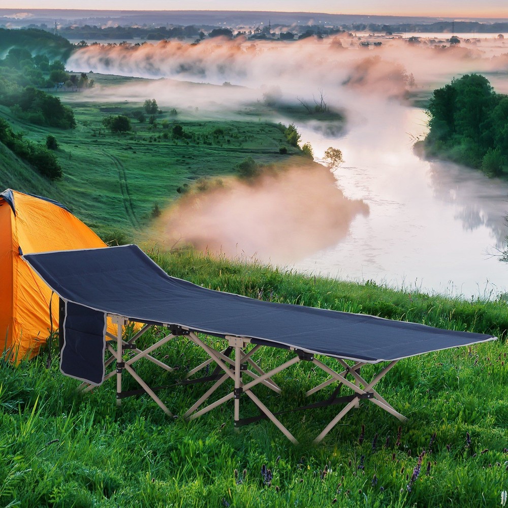 Sturdy Single Layer Camping Cot Foldable Design with Carry Bag Blue
