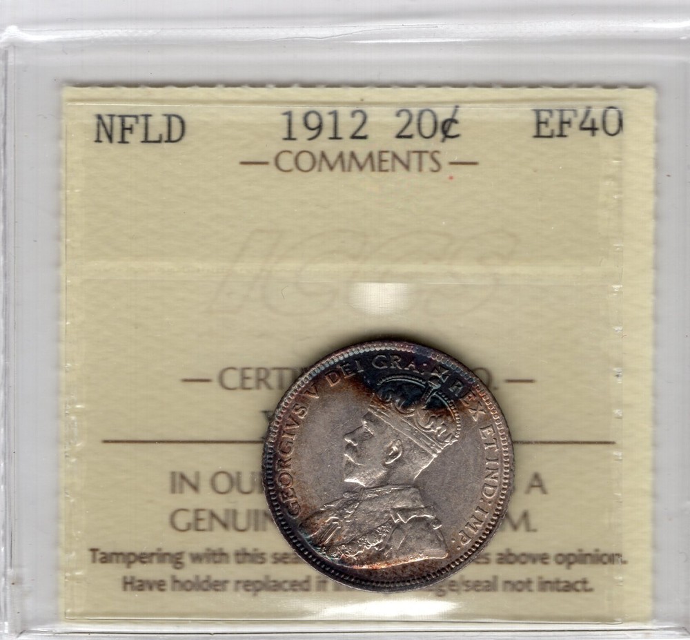 NFLD    1912 Canada 20 cent ICCS EF 40