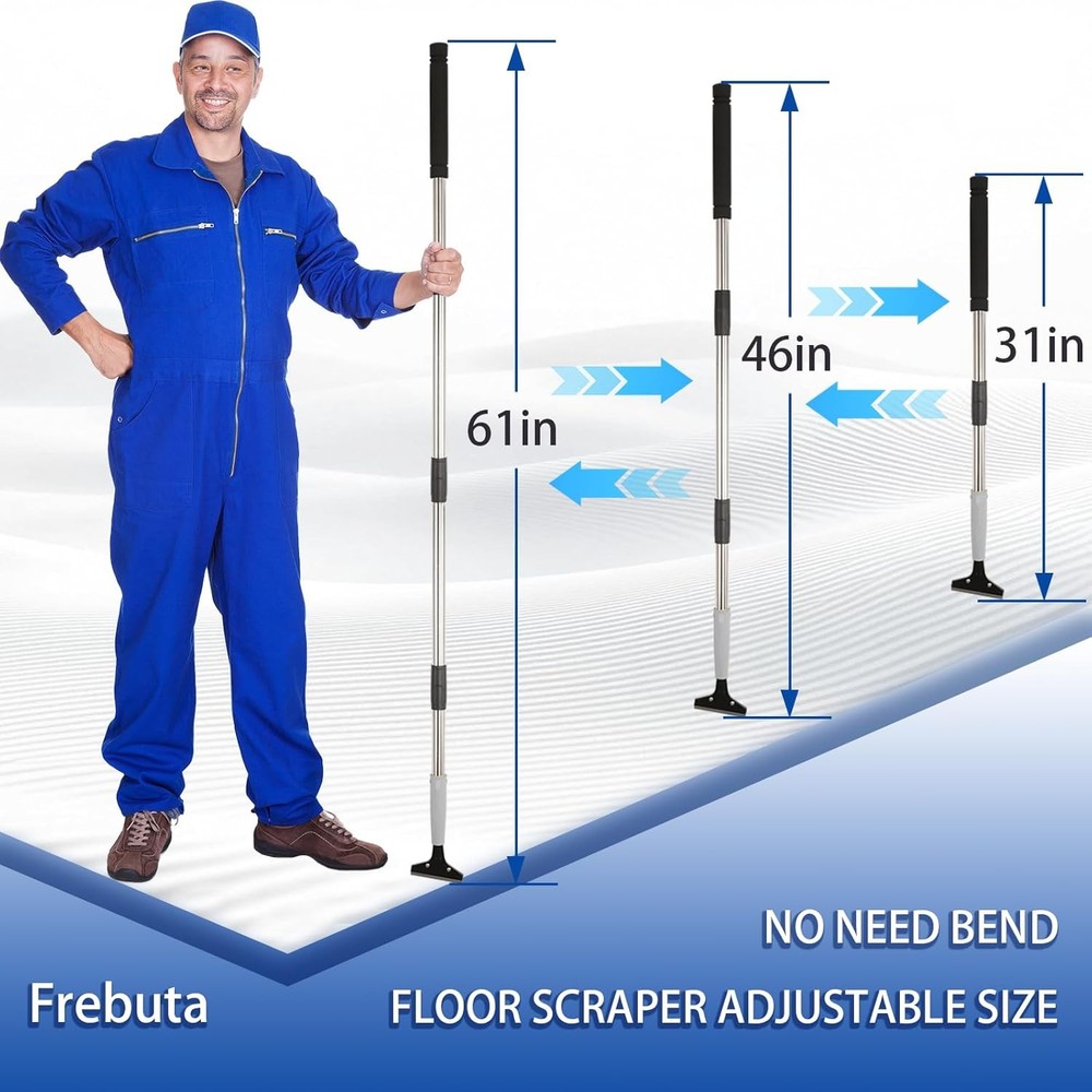 4"Razor Blade Floor Scraper with Long Handle,61in Adjustable Floor Scraper Heavy