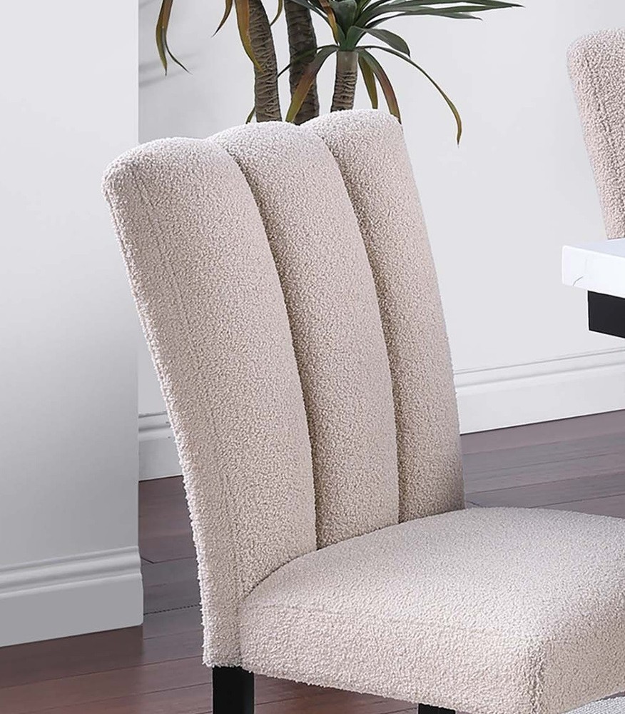 Upholstered Soft Fabric 2pc Dining Chairs Channel Tufting Neutral Tone Side Ch