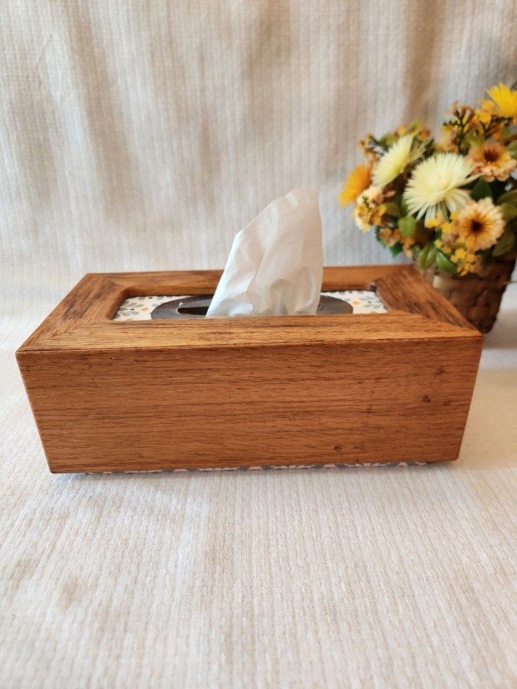 Vintage Handmade Tissue Box Cover Solid Oak Tissue Dispenser Rectangle Rustic