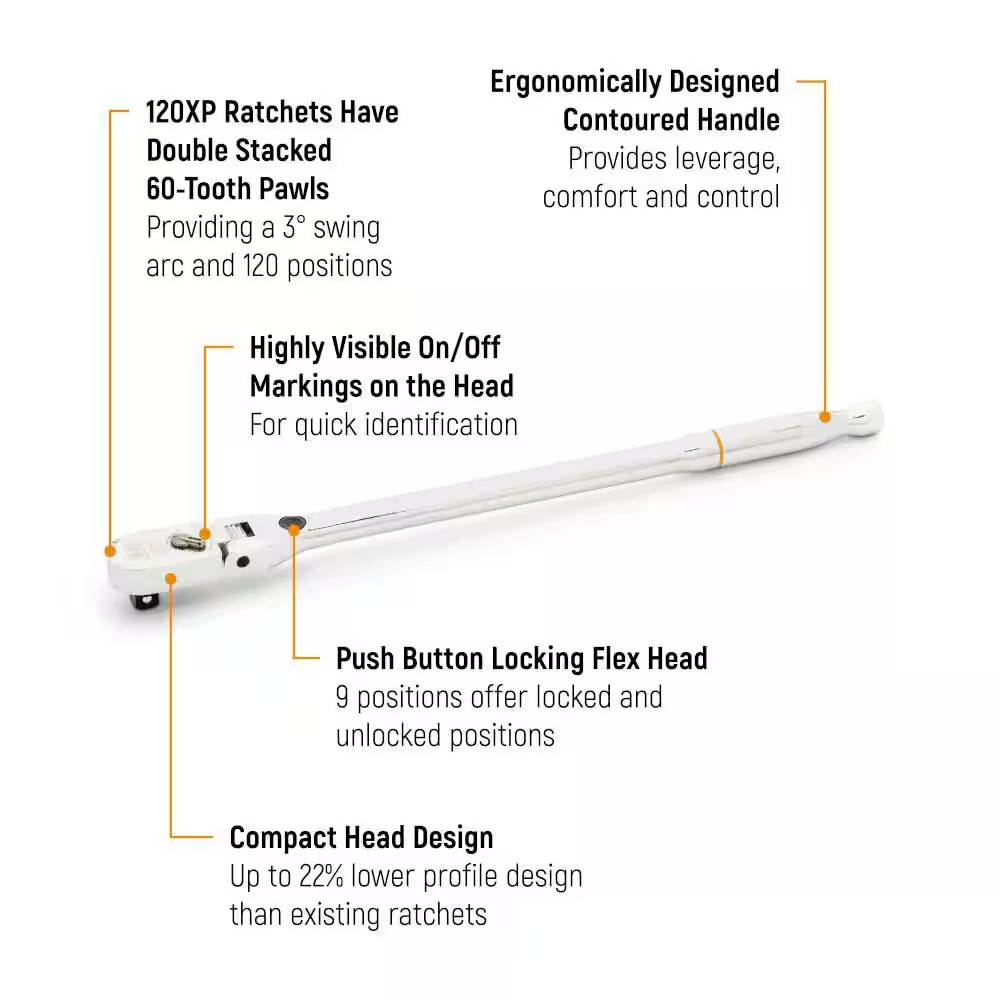 1/2 In. Drive 120XP Locking Flex Head Ratchet 25 In.