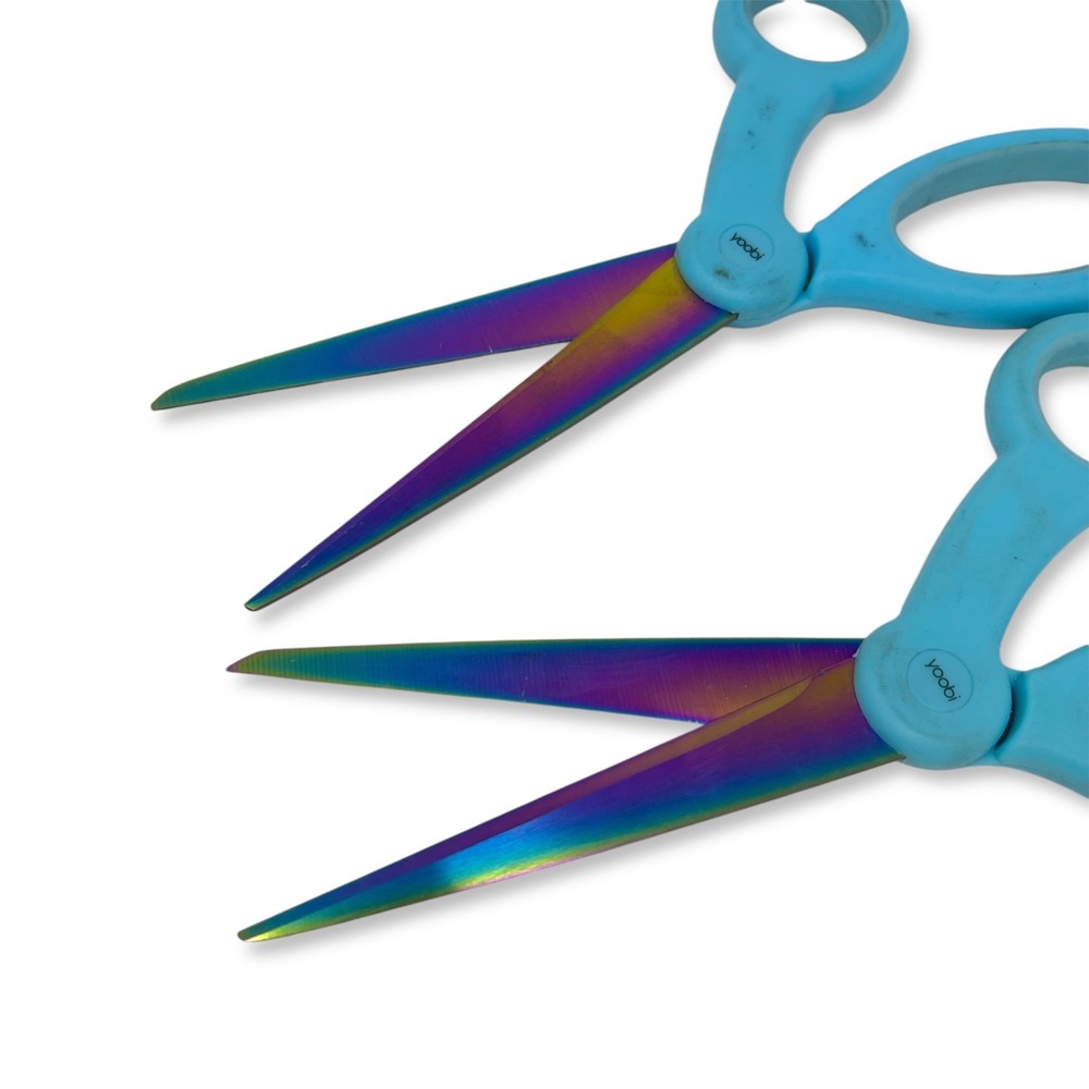 Yoobi Multi-Purpose Scissors, Blue Handle Rainbow Iridescent Blades, 2 Pcs