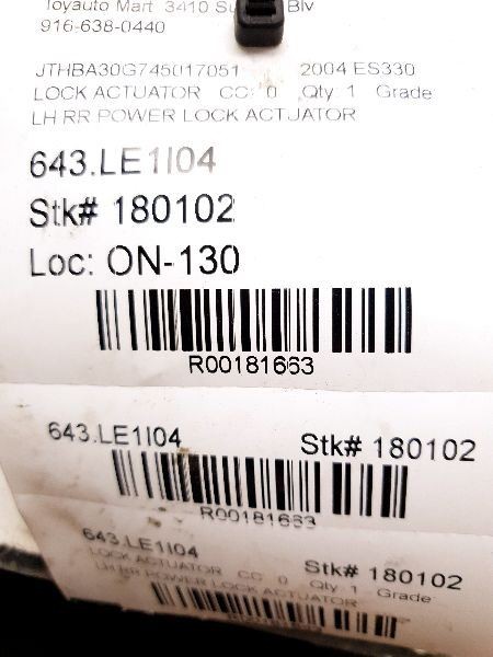 2004 LEXUS ES330 DRIVER SIDE REAR DOOR LOCK ACTUATOR ASSEMBLY