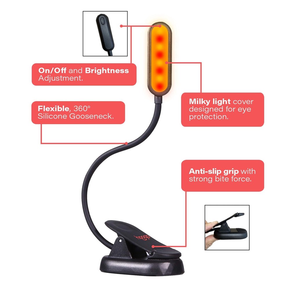 Amber Book Light, Blue Light Blocking Dual Mode Rechargeable Night Reading Light