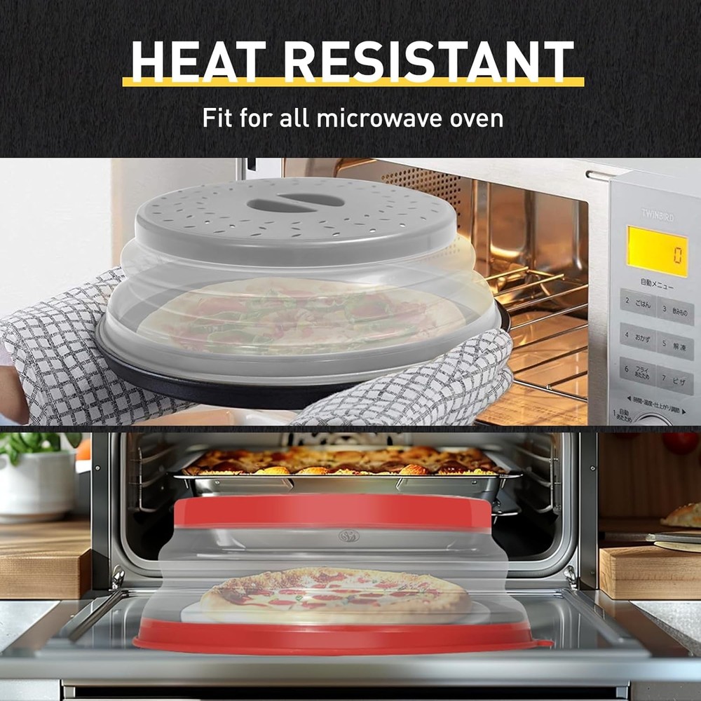 2 Pack Collapsible Microwave Splatter Cover, Vented Microwave Lid with Hook Hole