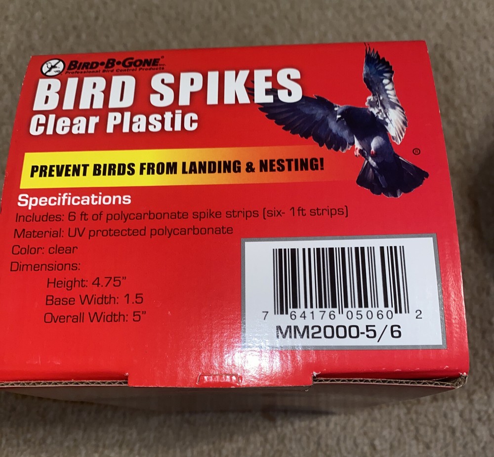 Bird-B-Gone Bird Spikes Clear Plastic 6- 1’ Spike Strips, 5” Width
