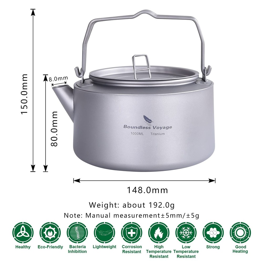 Boundless Voyage Titanium Kettle with Folding Handle & Filter Ultralight Teap...