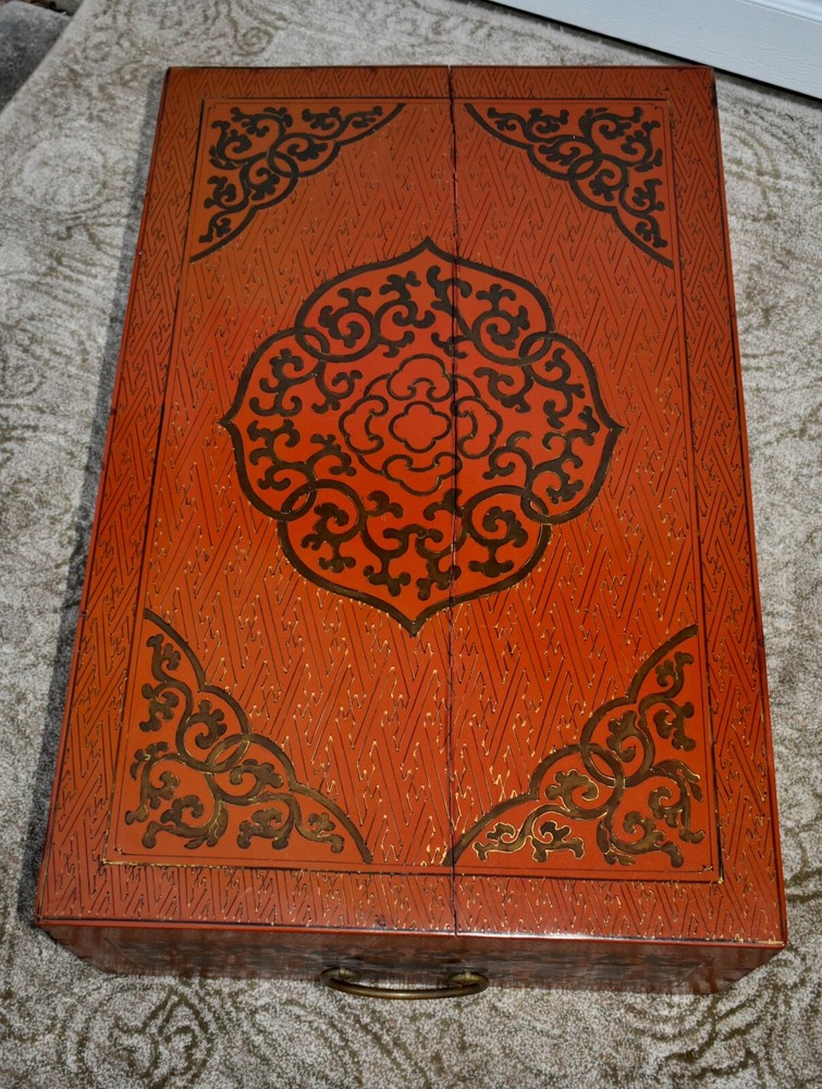 Antique Painted Asian Trunk on Stand
