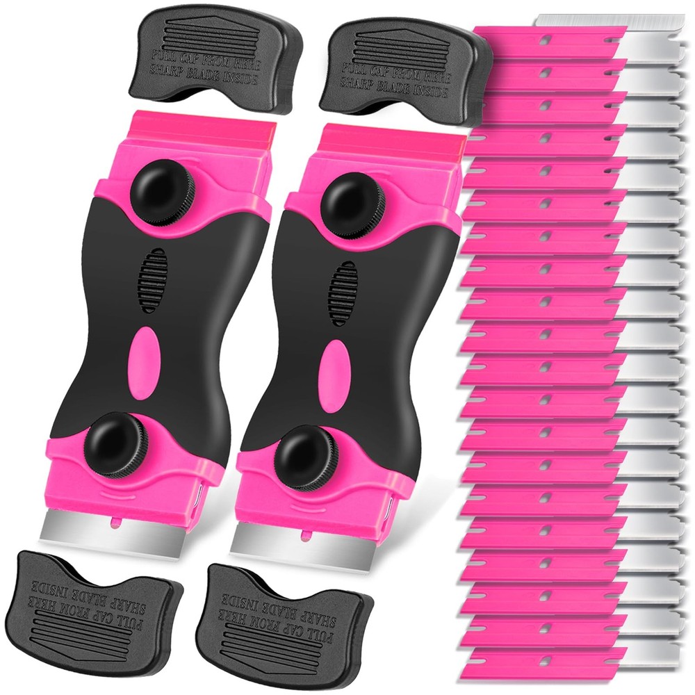 Razor Blade Scraper Tool Kit - 2Pack Scrapers & 40Pcs 2Pack+40Pcs, Pink