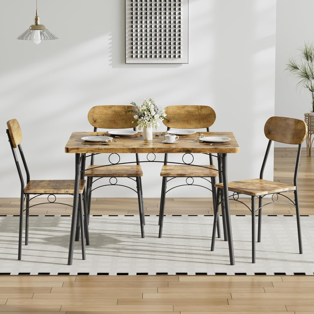 Dining Table Set for 4, 5-Piece Kitchen Table with 4 Chairs, MDF Board Tabletop