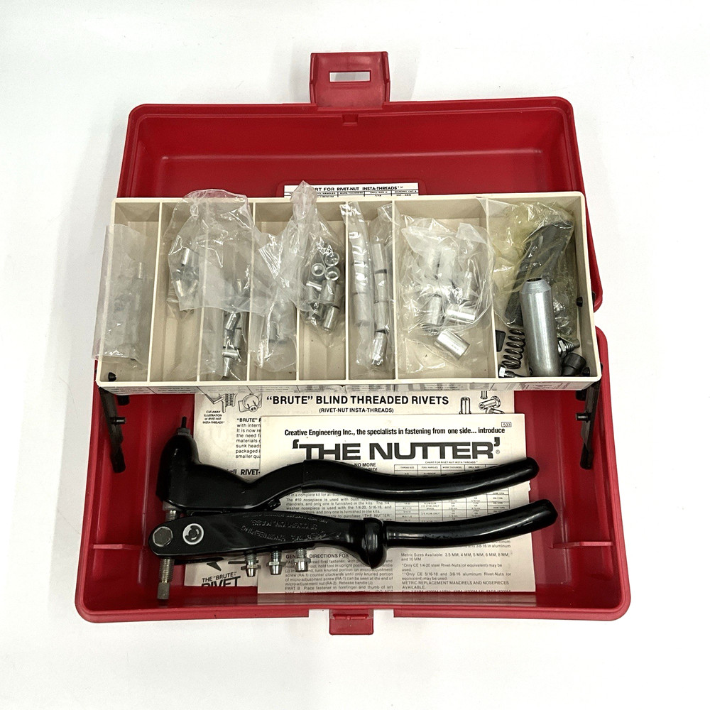 Creative Engineering The Nutter Rivet Nut Gun Tool Set w/ Extras & Case UNTESTED