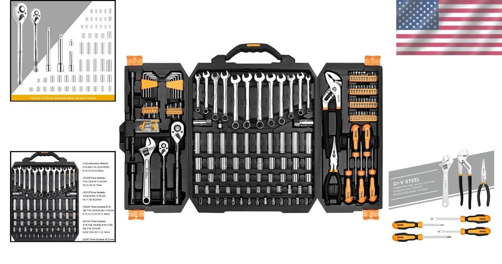 Pro Mechanics Tool Set 192pc | Chrome Vanadium | Hex Box End Wrench | Storage...