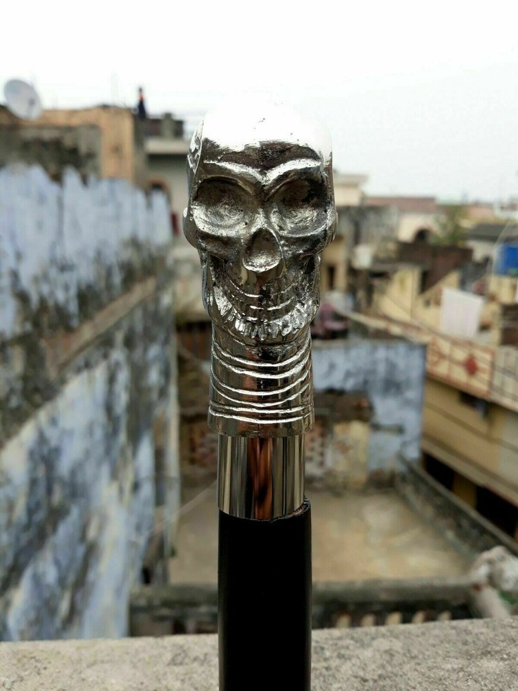 Designer Victorian Solid Skull Designer Wooden Walking Stick/Cane handmade gift