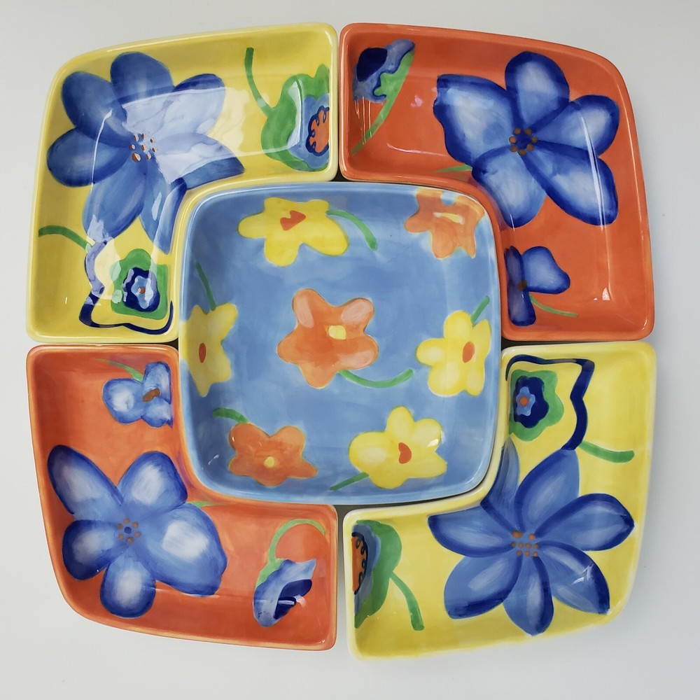 Luau Flowers Segmented Serving Dish Avon 5 Piece 2004 New