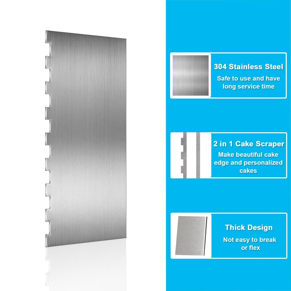 9 Inch Stainless Steel Cake Scraper Cake Decorating Tools Sided Patterned Edg...