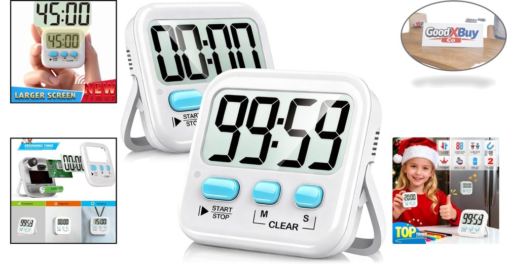 2 Pack Digital Kitchen Timers Loud/ Silent Countdown Egg Kids Classroom