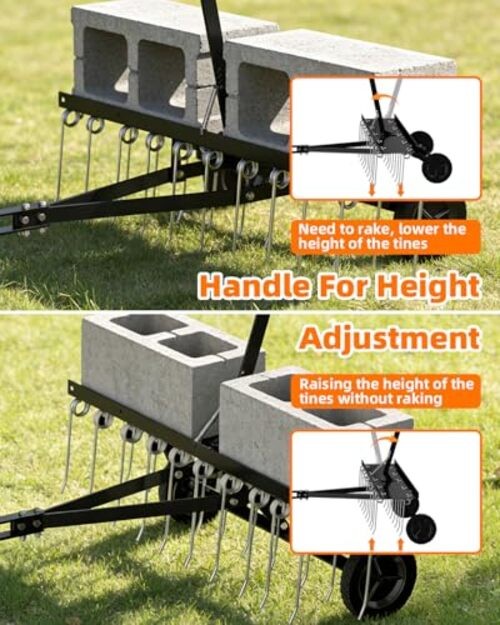 48" Tow Behind Dethatcher, Pull Behind Lawn Dethatcher with 24 Rust Black-48IN